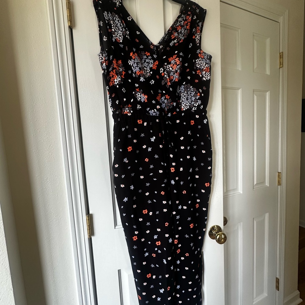 LOFT Black Floral Jumpsuit